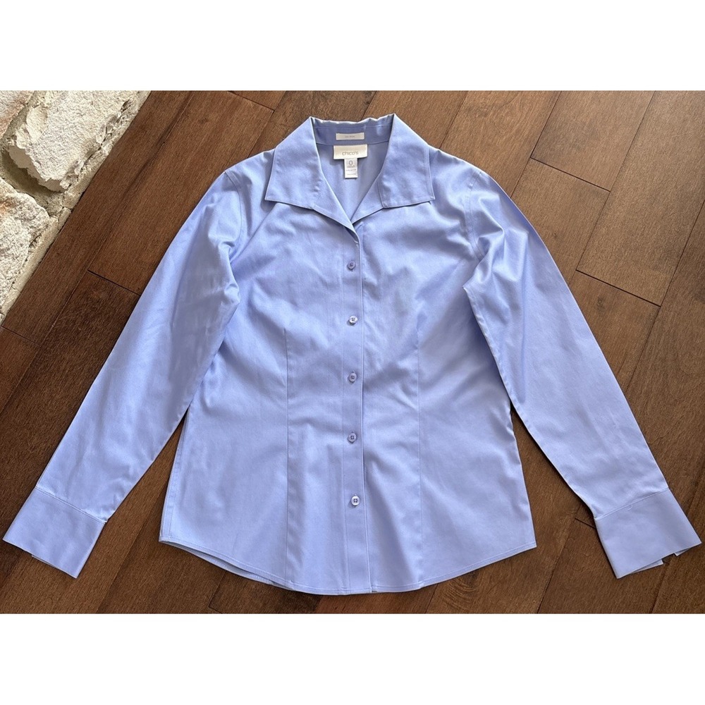 Chicos No Iron Long Sleeve Button Down Cotton Shirt Womens sz 0 S Classic Purple